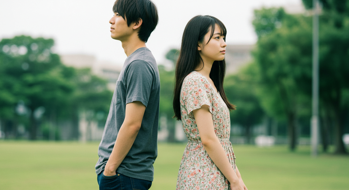 そっぽを向く男女