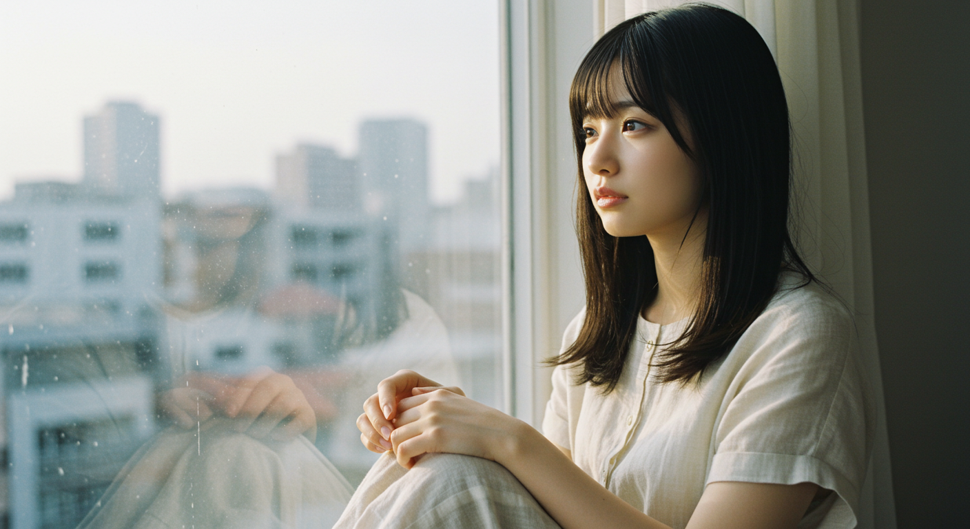窓の外を見つめる女性
