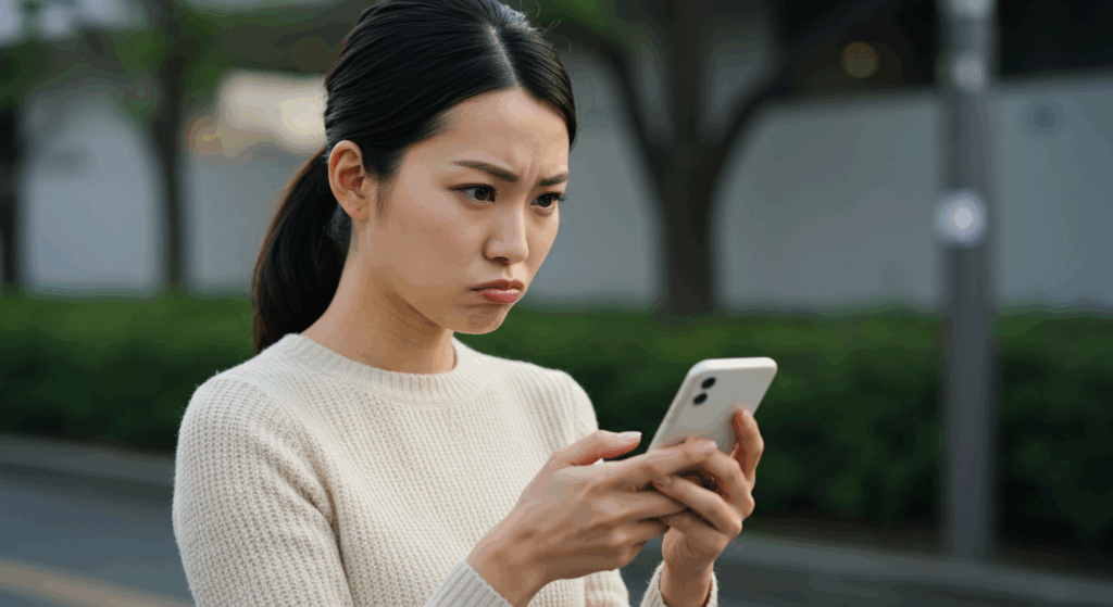 スマホを見てイライラする女性