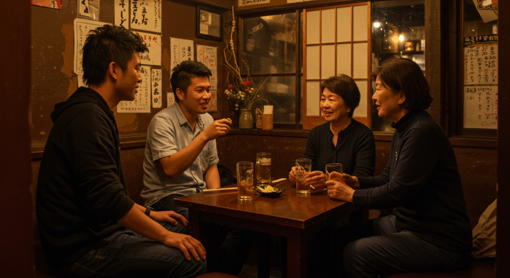 4人でリラックスして穏やかに会話