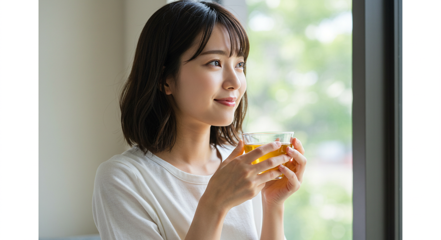 ハーブティを飲んでいる女性
