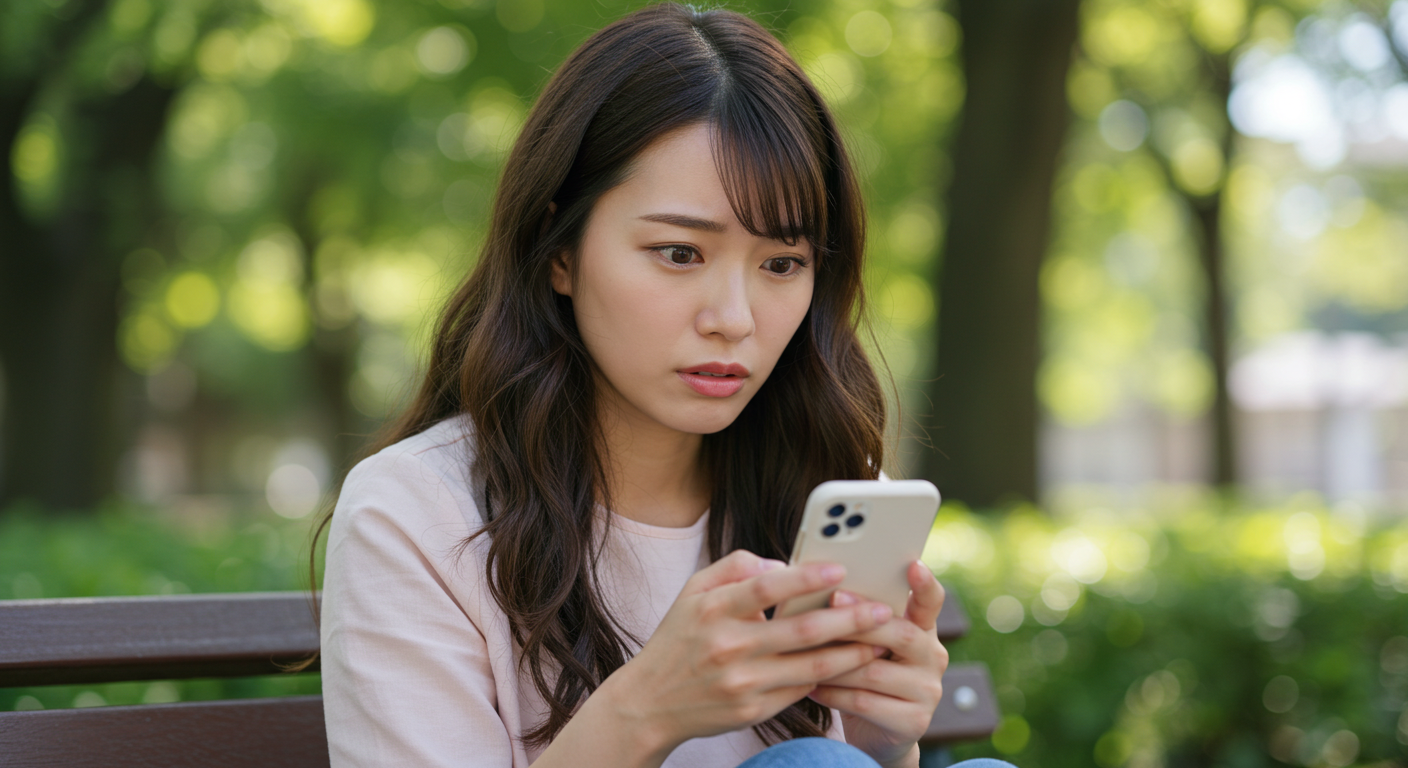 スマホを見つめる女性