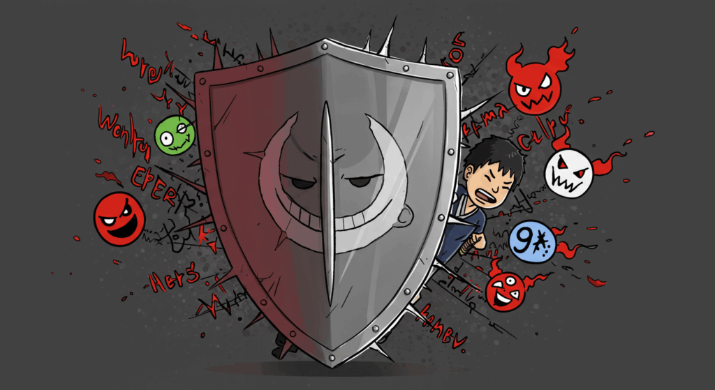 盾で守っている