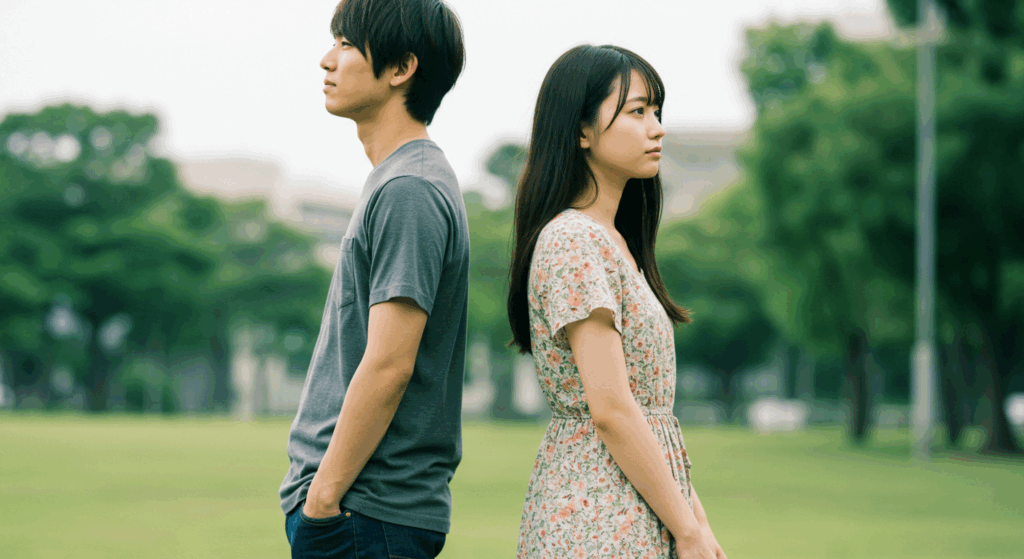 そっぽを向く男女