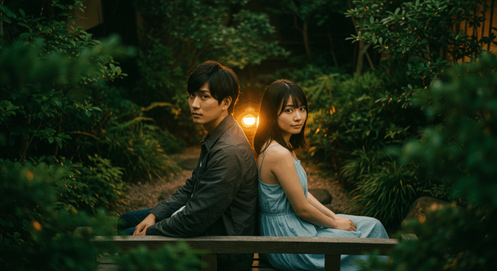 夫婦が背中合わせになっている