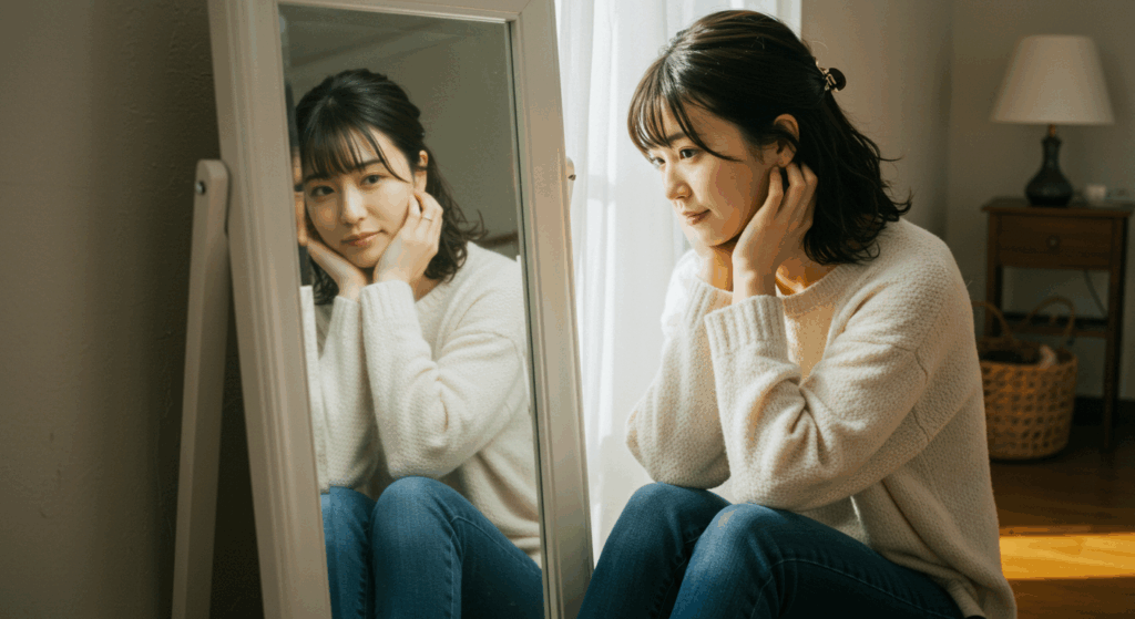 自分を見つめる女性