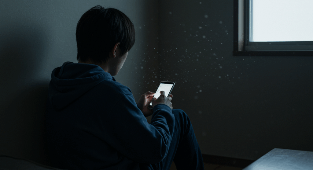スマホを見る若者