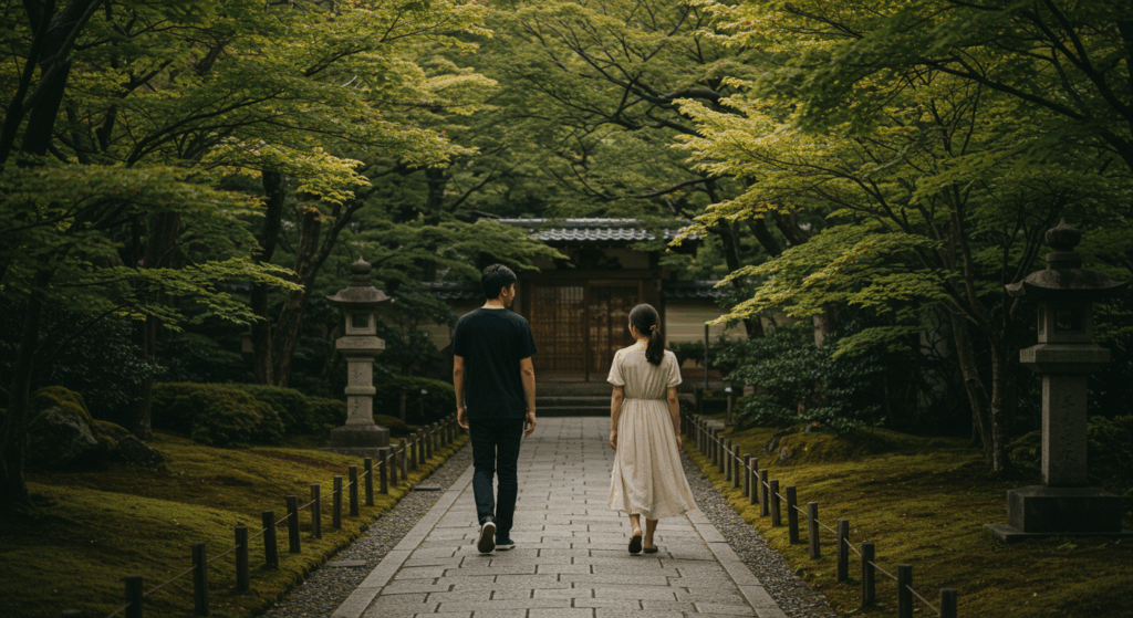 歩いている夫婦の後ろ姿