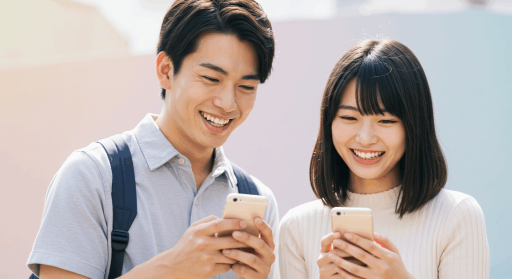 スマホを見ている男女