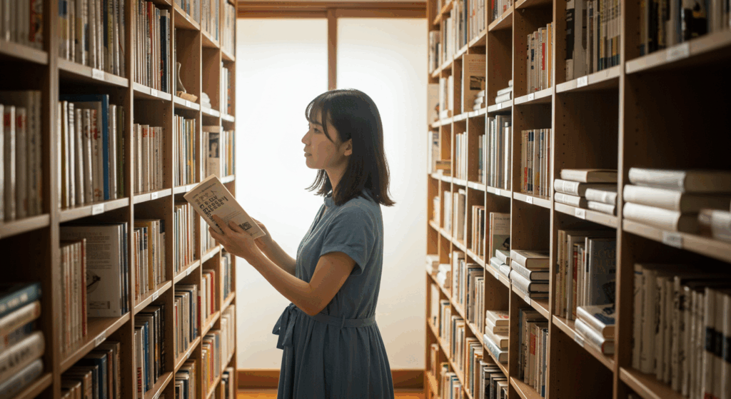 図書館にいる女性