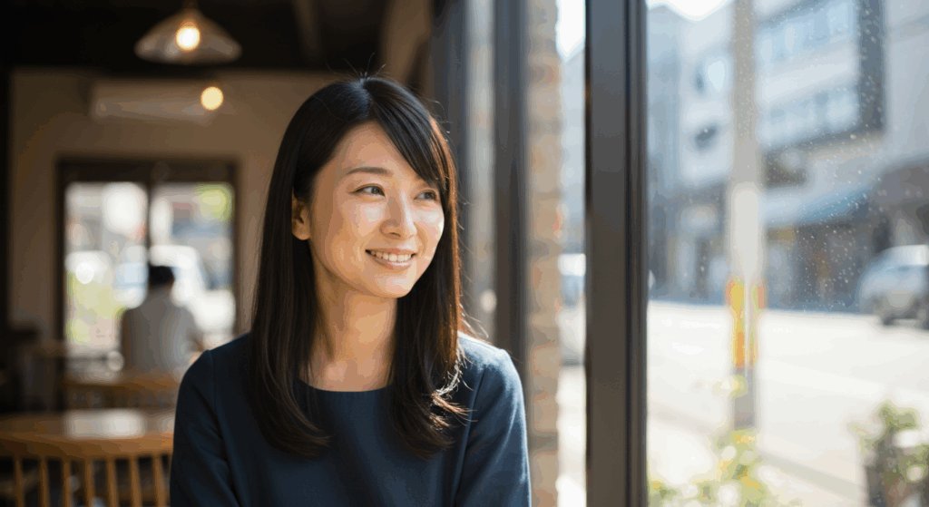 窓の外を見る女性