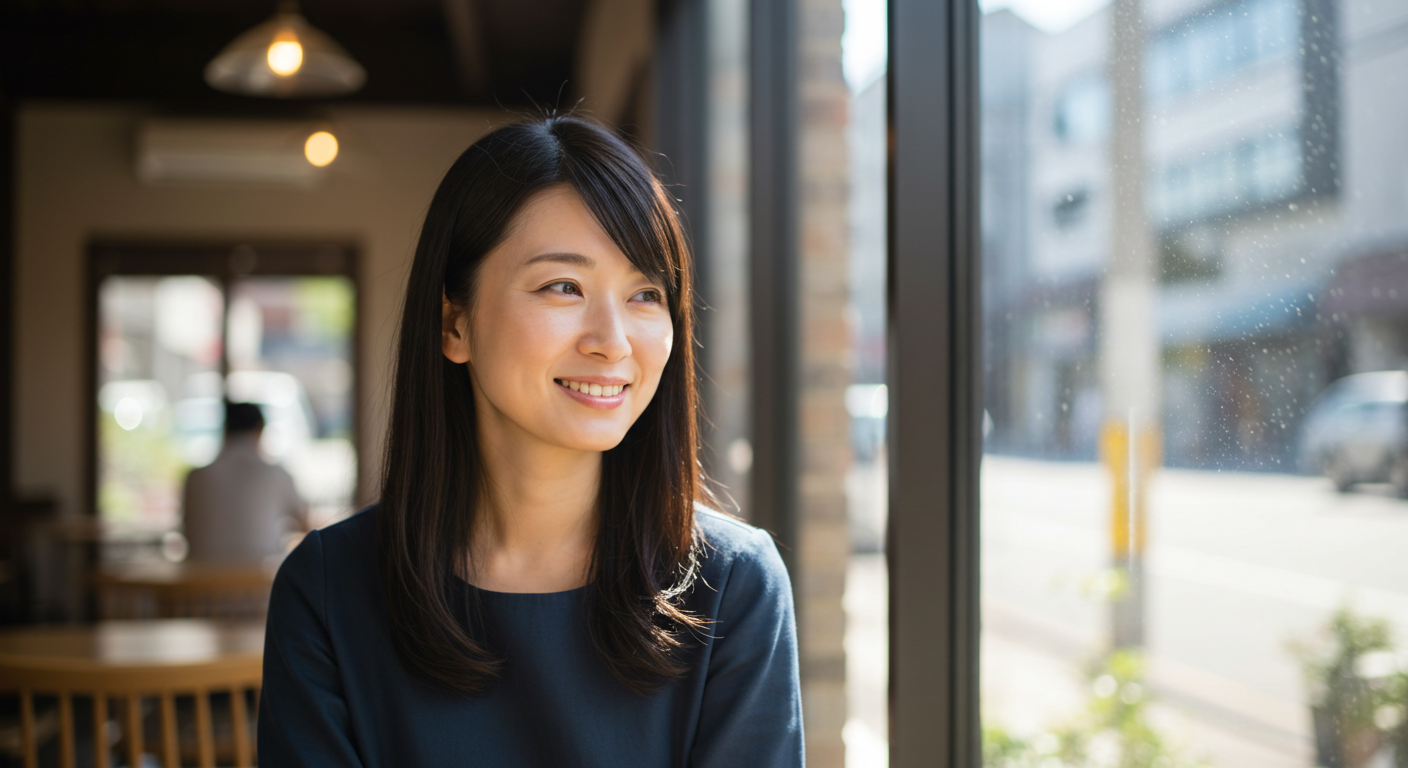 窓の外を見る女性