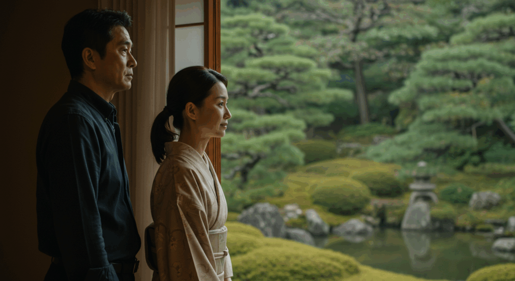 外を見ている夫婦
