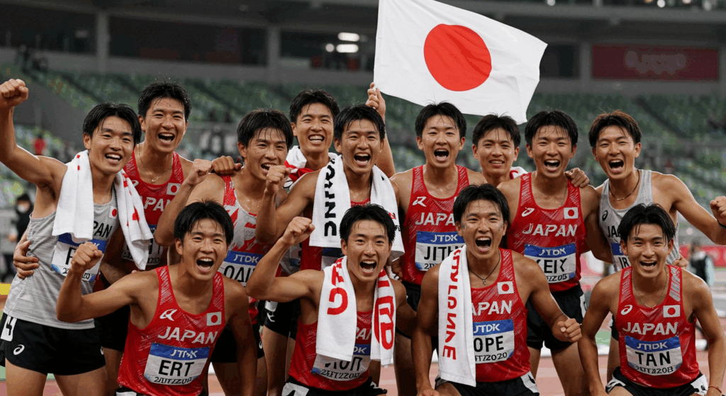 喜んでいるアスリートたち