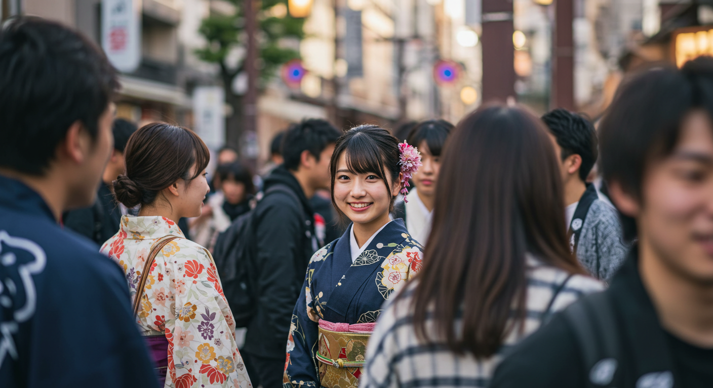 多くの人の中にいる一人の女性