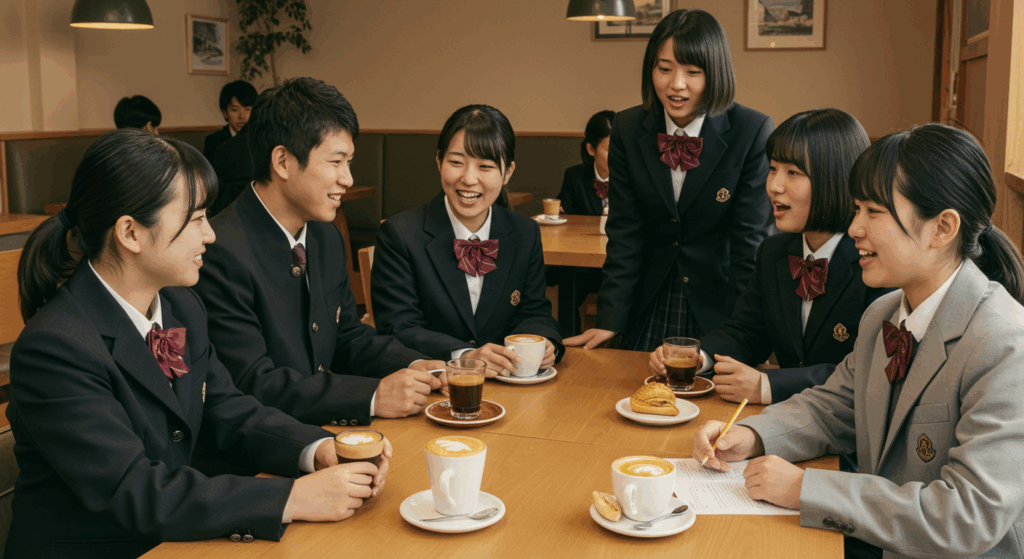 雑談している高校生