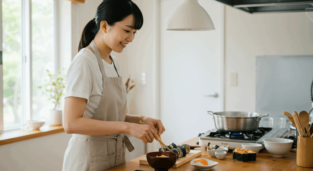 料理をする女性