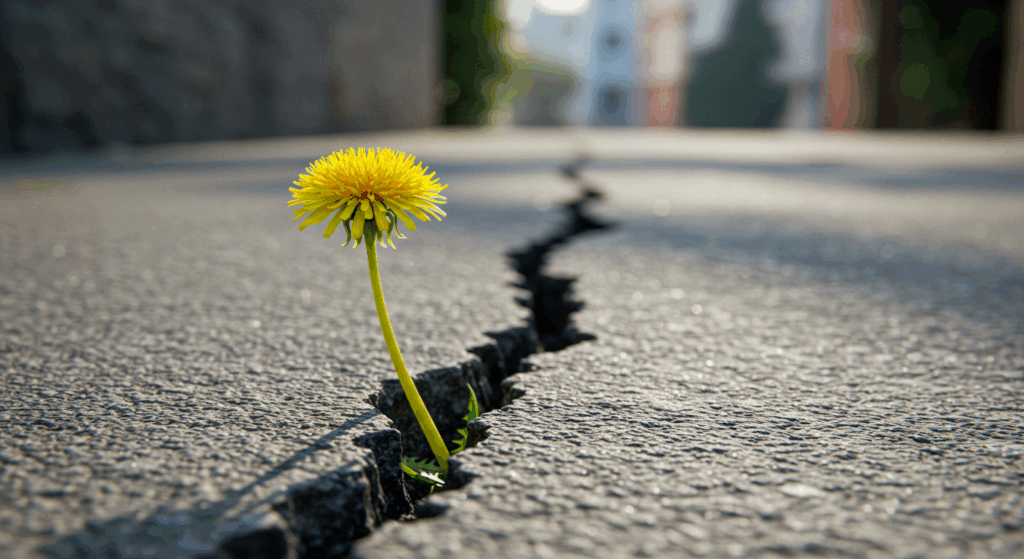 道路から生える一輪の花