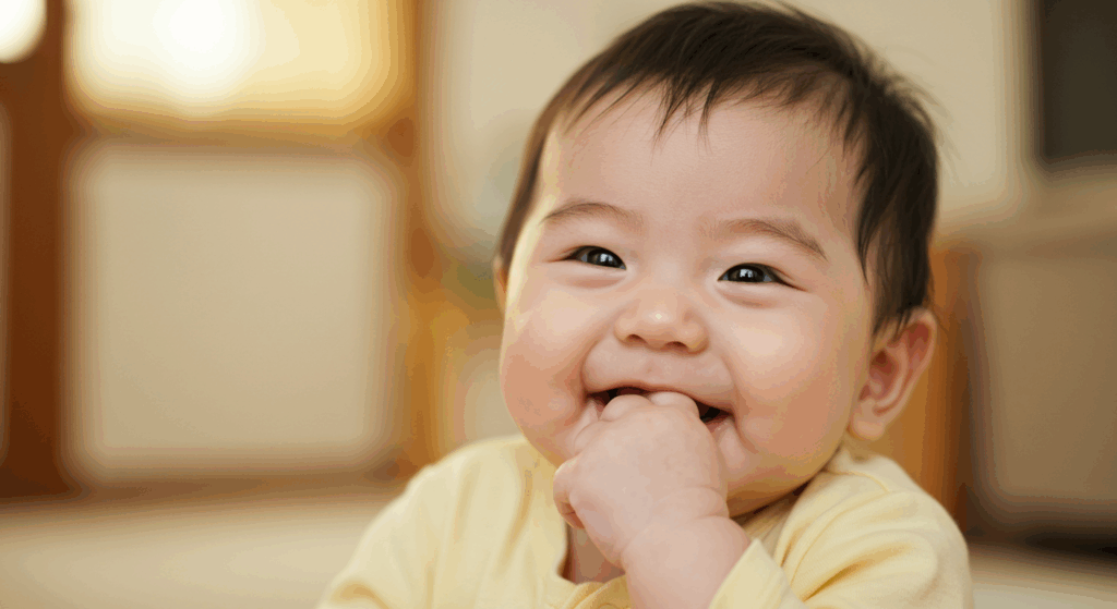 赤ちゃんが手をしゃぶっている