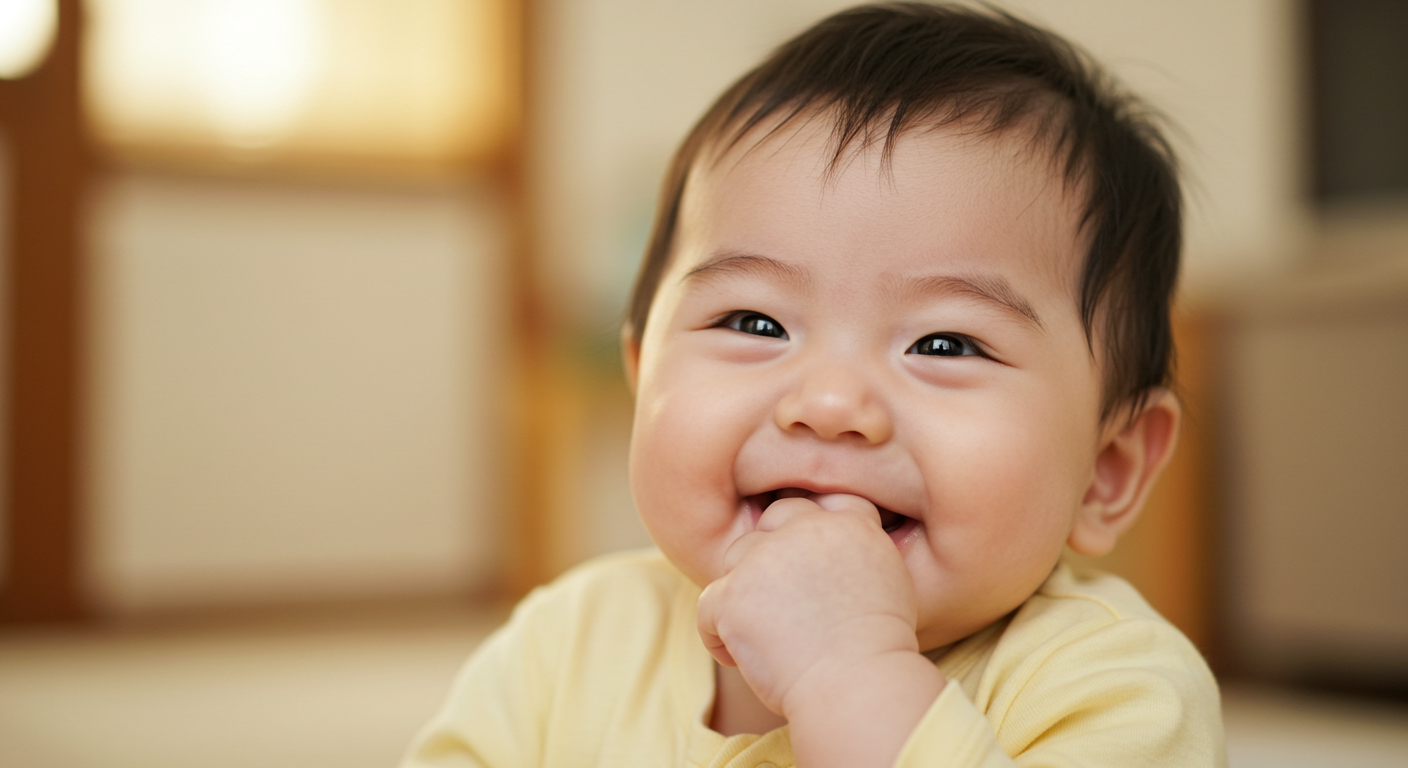 赤ちゃんが手をしゃぶっている
