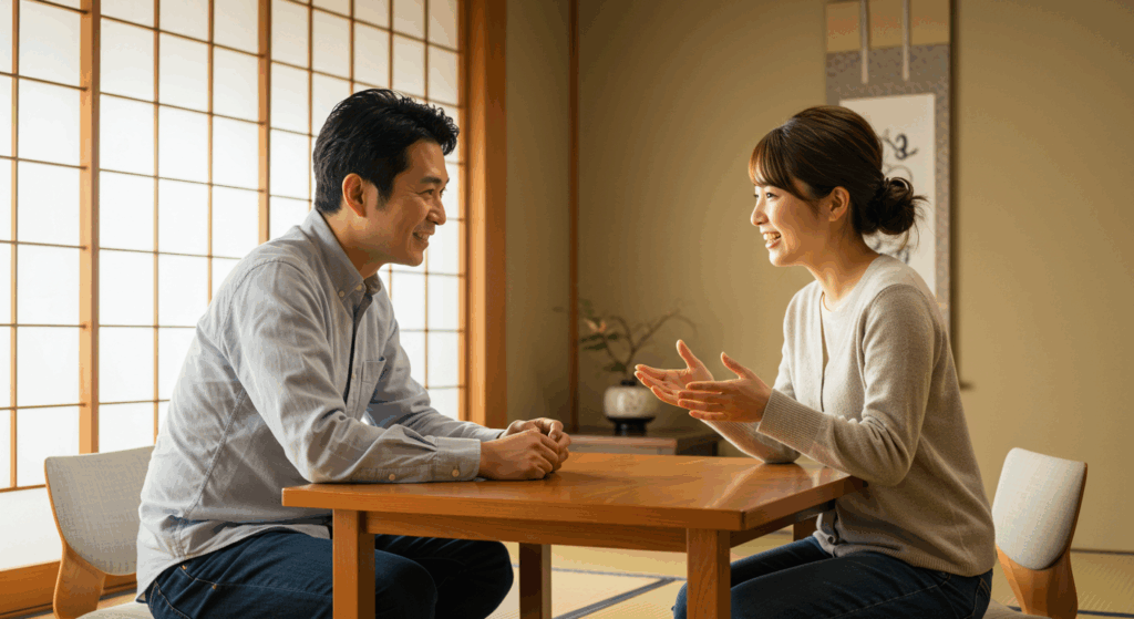 妻の話しを聞く夫