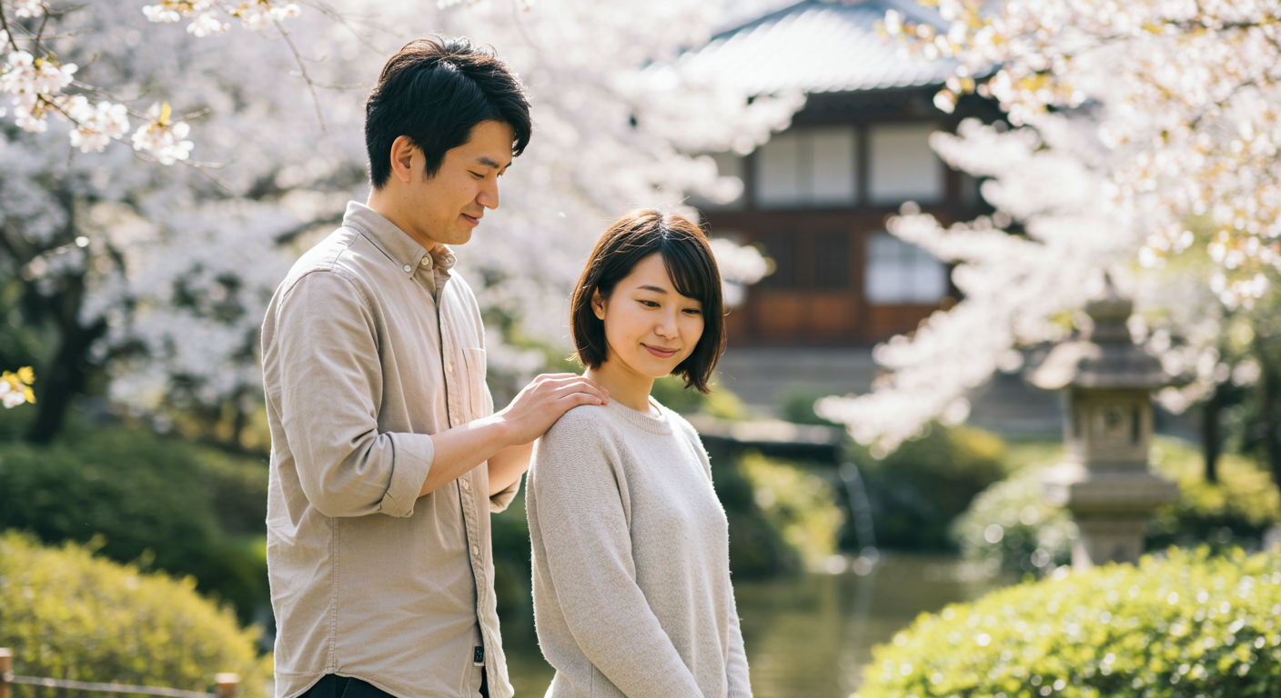 夫婦が寄り添っている