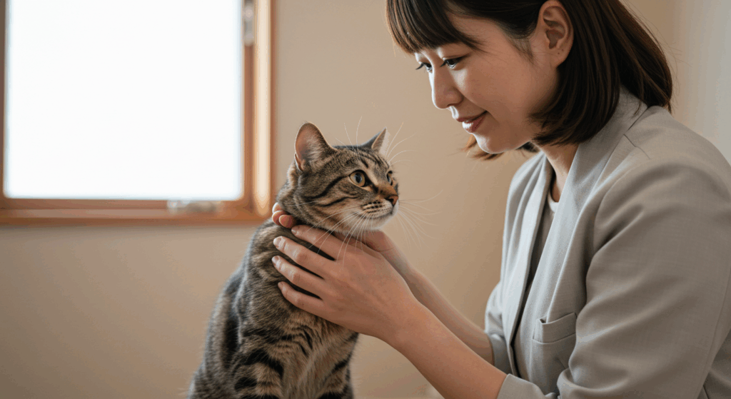 女性と猫