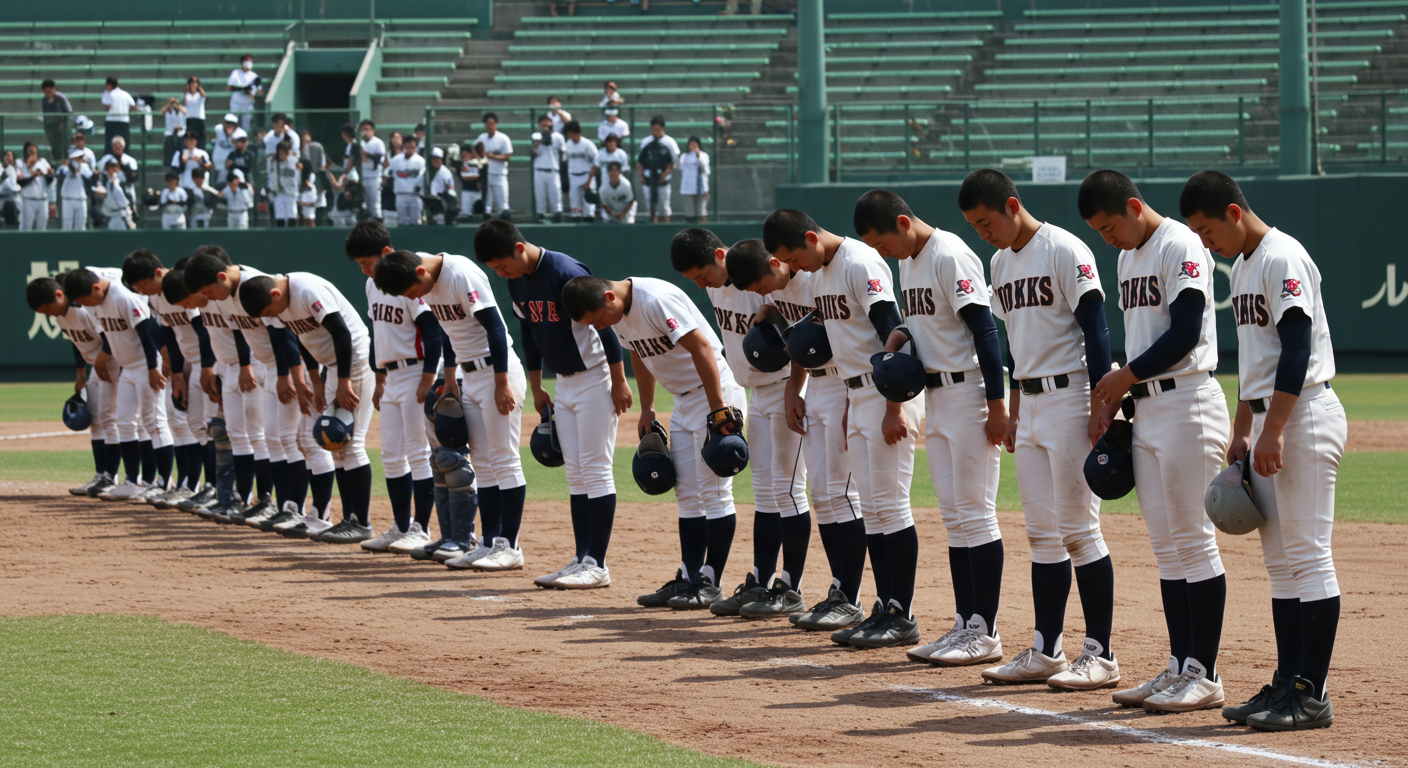 高校球児が挨拶をしている