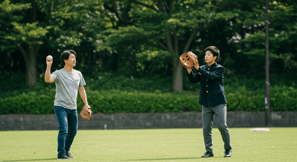 キャッチボールしている親子