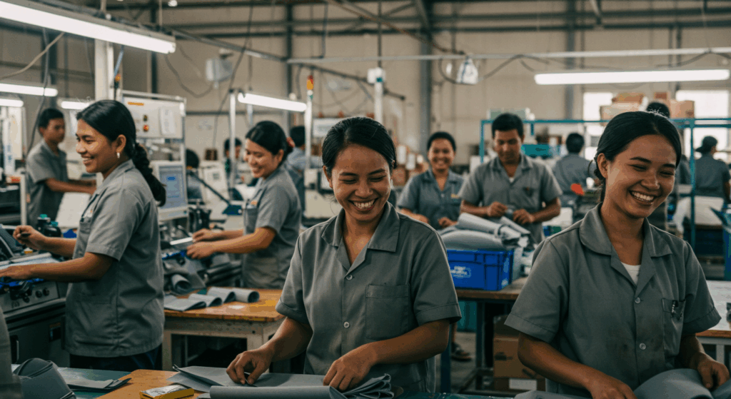 工場で働く人々