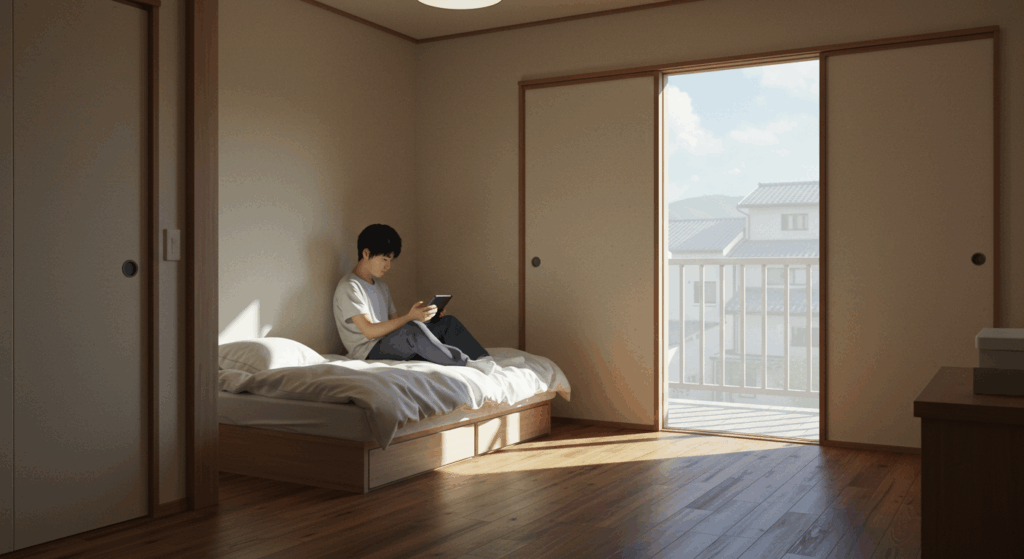 部屋に閉じこもる学生