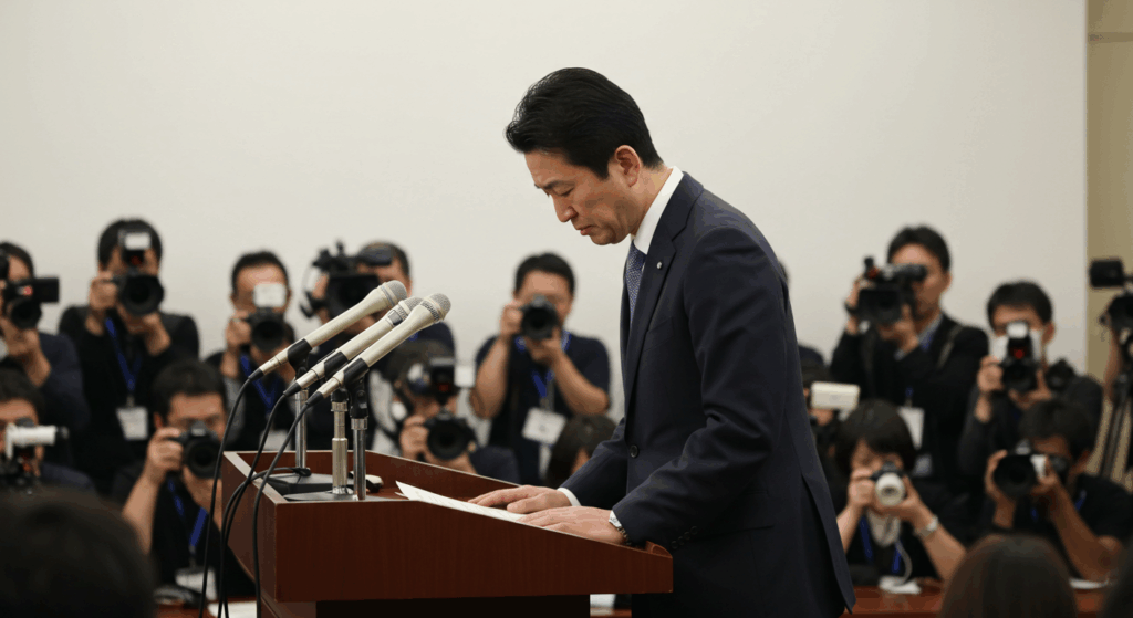 謝罪会見の様子