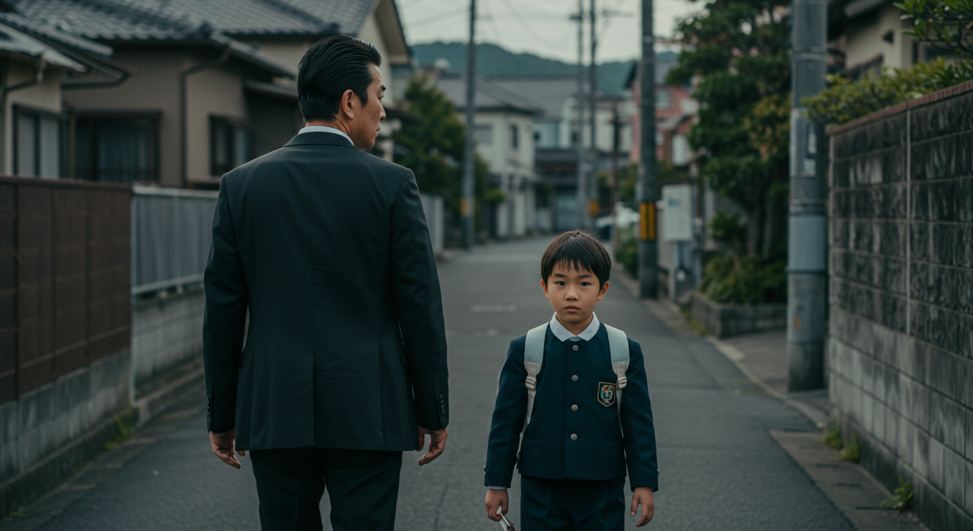 小学生を見つめる男性