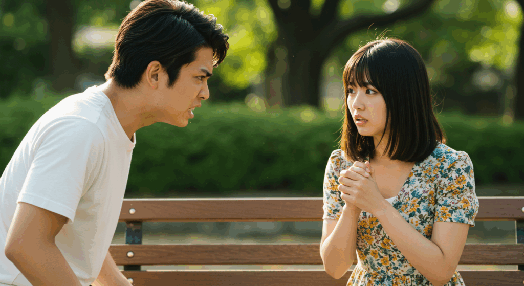 女性をにらみつける男性