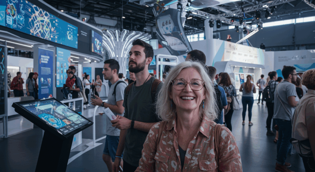 パビリオンを楽しむ人