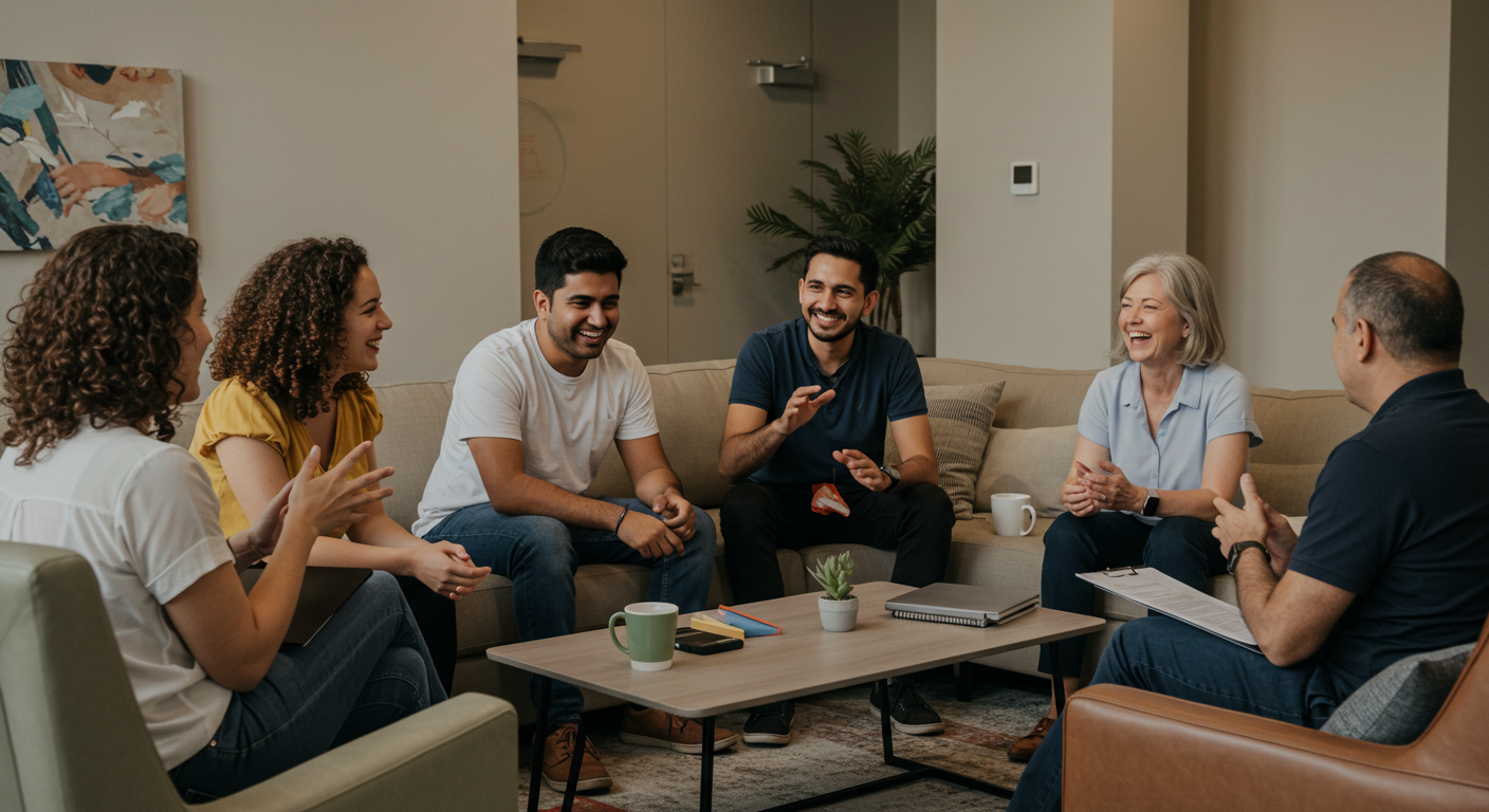 仲間と話し合う様子