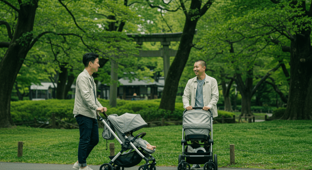 ベビーカーを押す父親