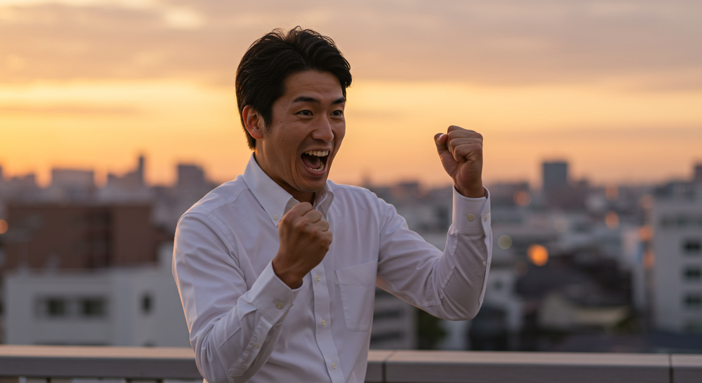 ガッツポーズをする人