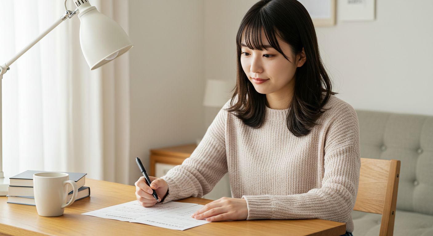 メモをとる女性