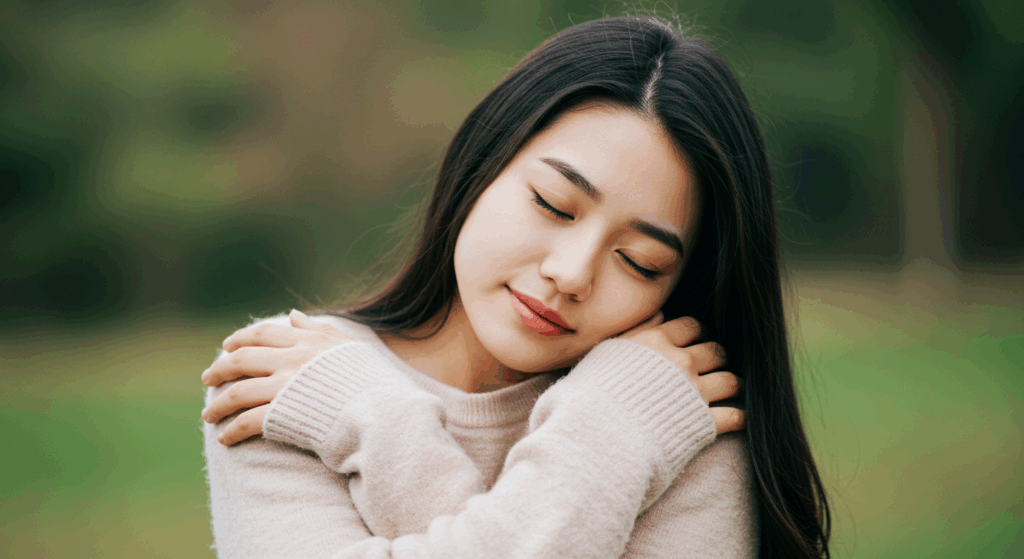 セルフハグをする女性