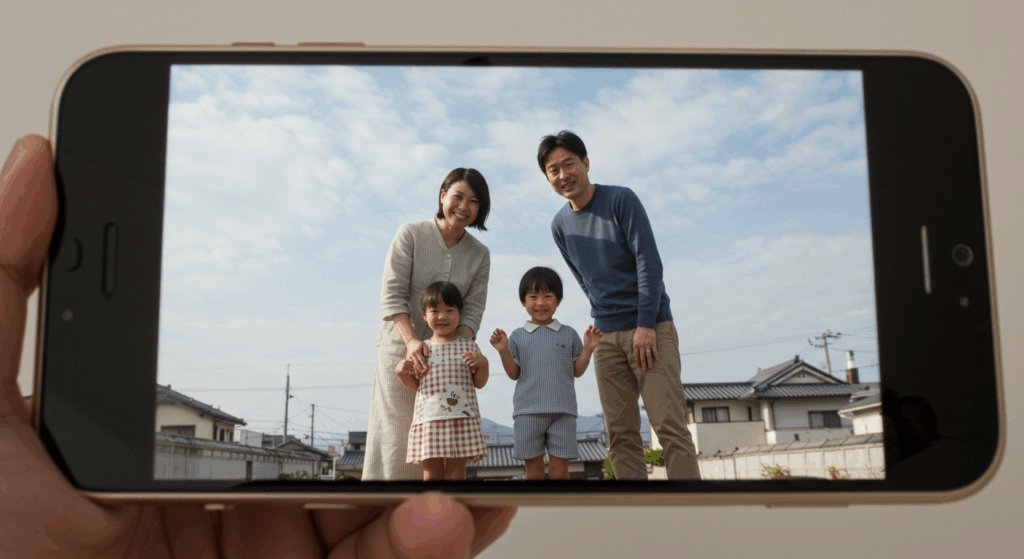 スマートフォンに映る家族