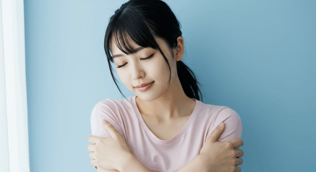 バタフライハグをする女性