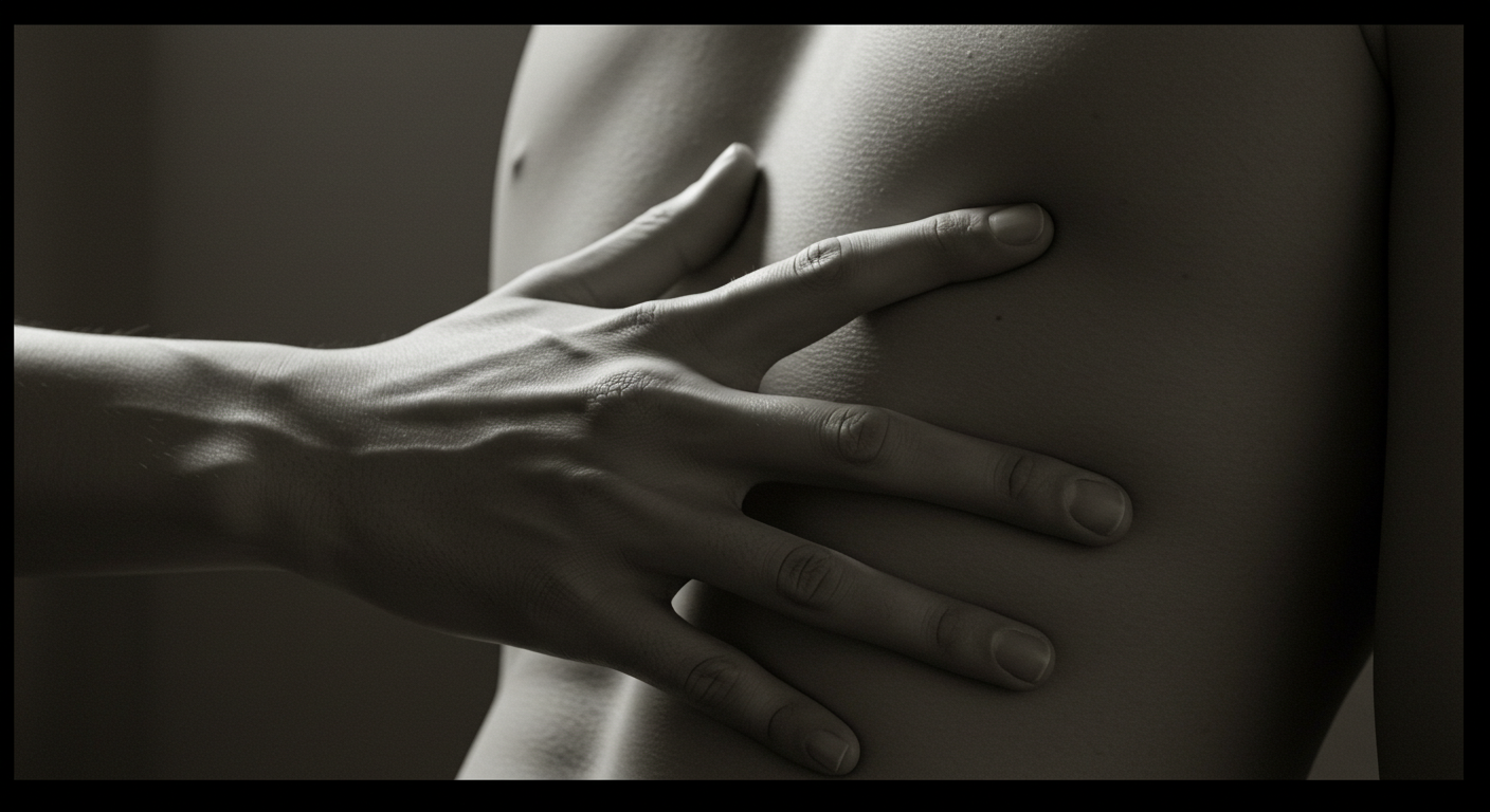 裸の男性に手を触れる女性