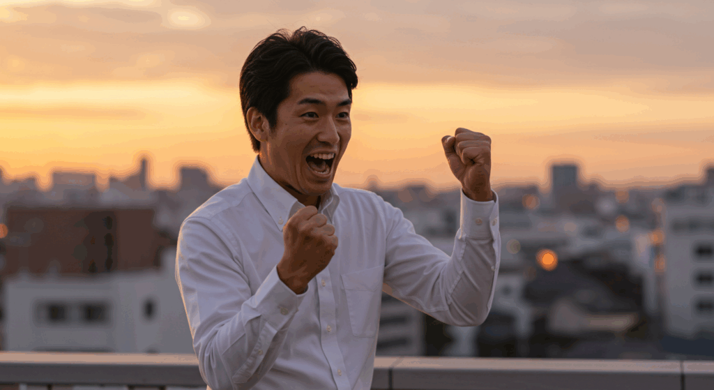 ガッツポーズをする人
