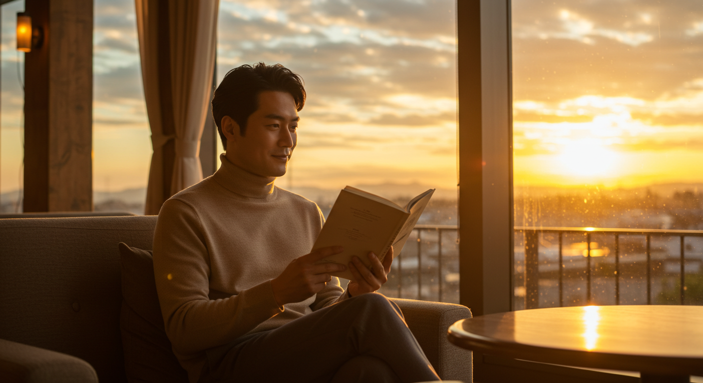 くつろいで本を読んでいる人