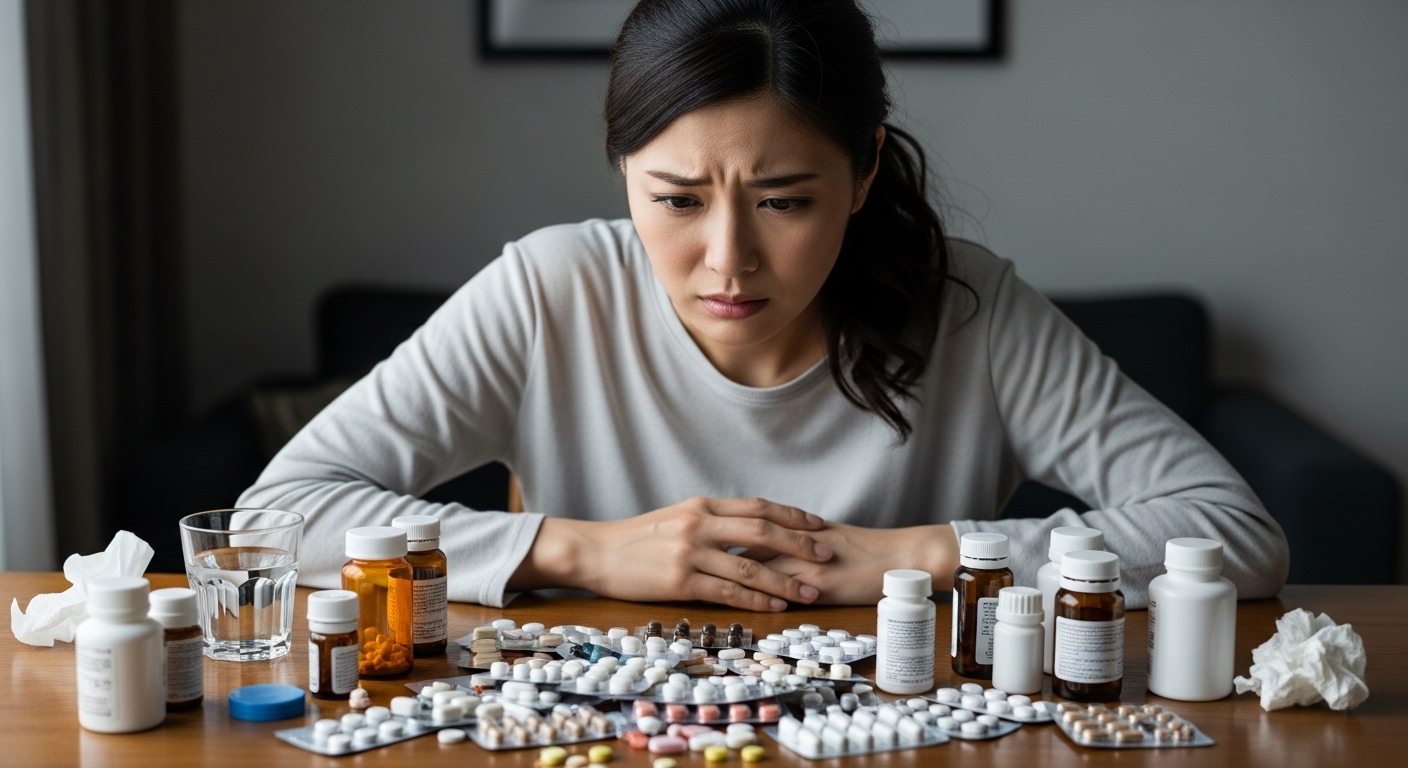 薬を大量に飲もうとする人