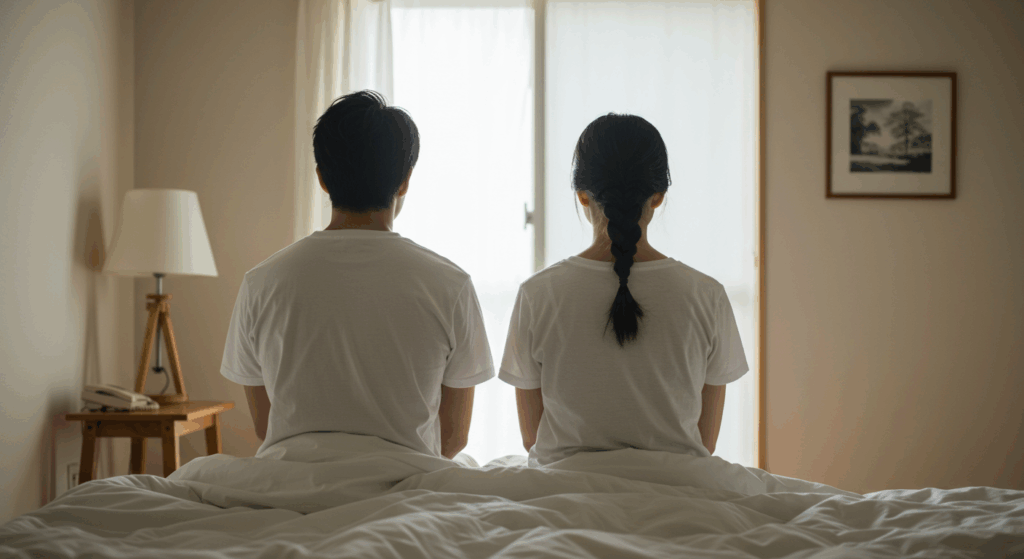 並んでいるカップルの後ろ姿