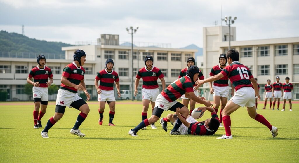 ラグビーをする高校生
