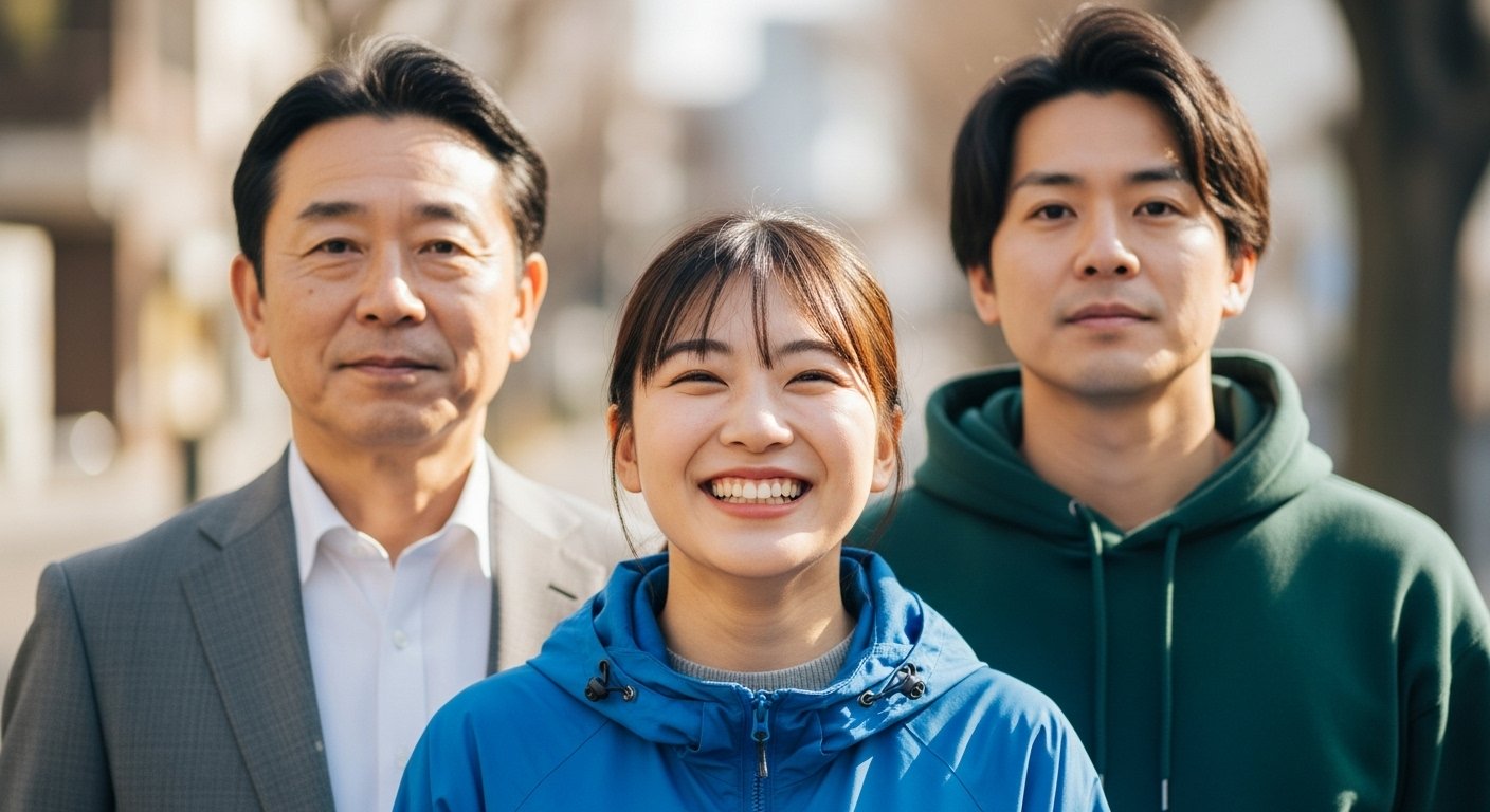 一人だけ笑顔になっている