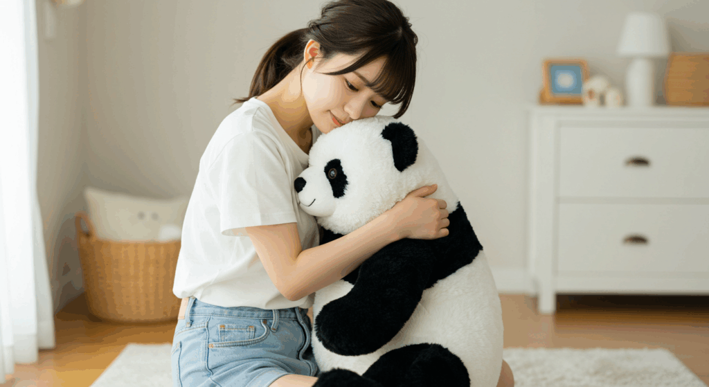 ぬいぐるみを抱きしめる人